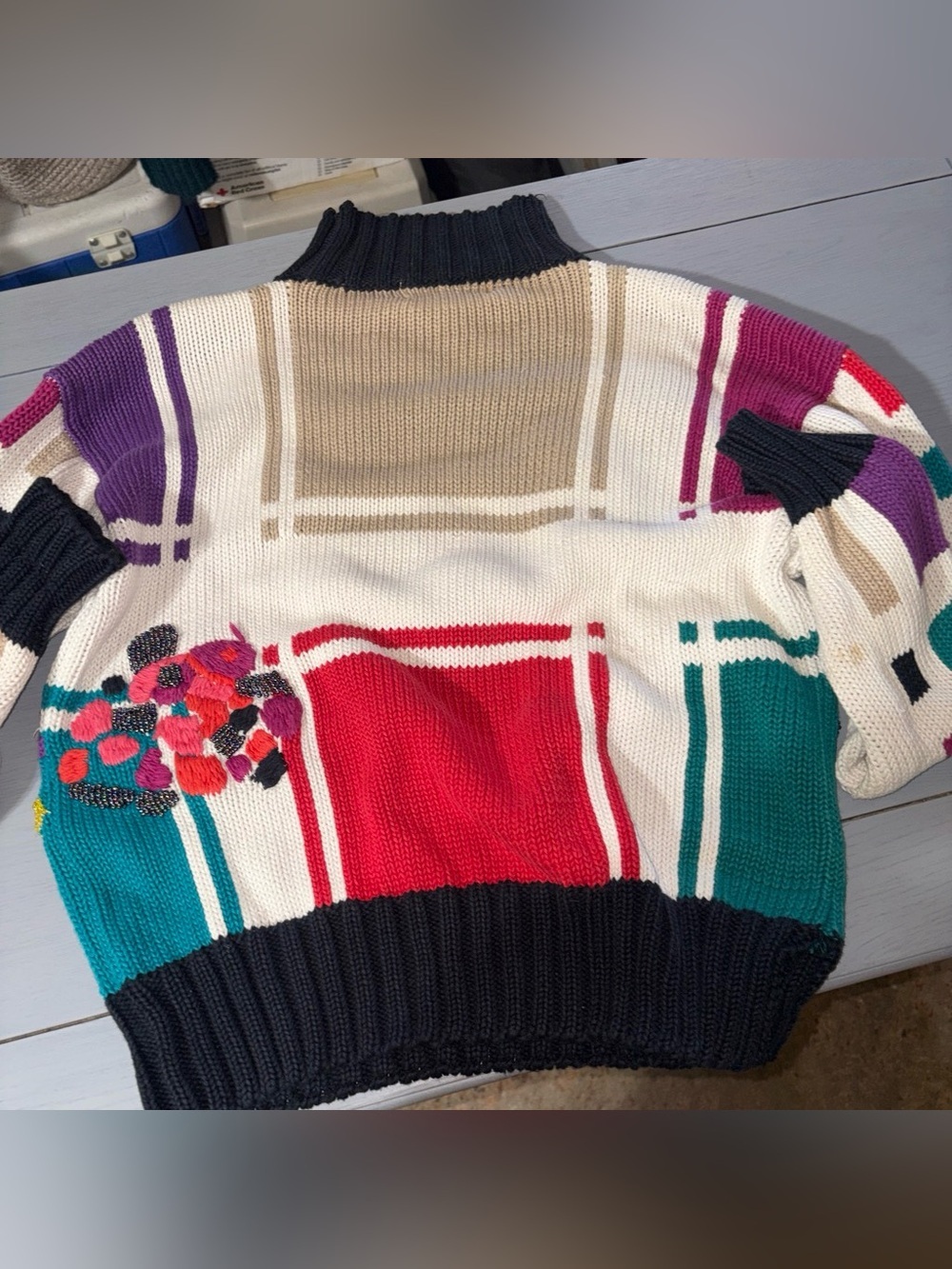 1980’s Multicolor Floral Intarsia Mockneck Sweater - Picture 5 of 6